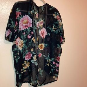 Iris Floral and Black Cardigan in Size Medium